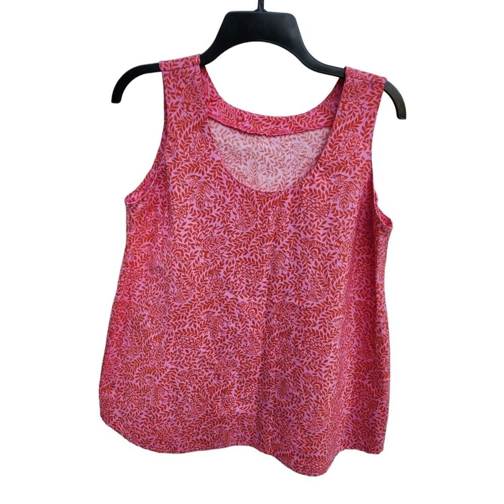 Sleeveless Tank Top Blouse Frog And Leaf All Over Print Pink On Pink Size Medium